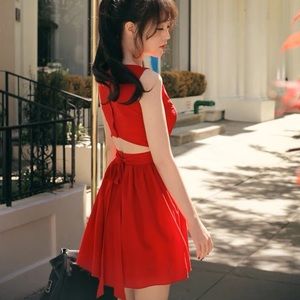 Red Cropped Back Flowy Dress